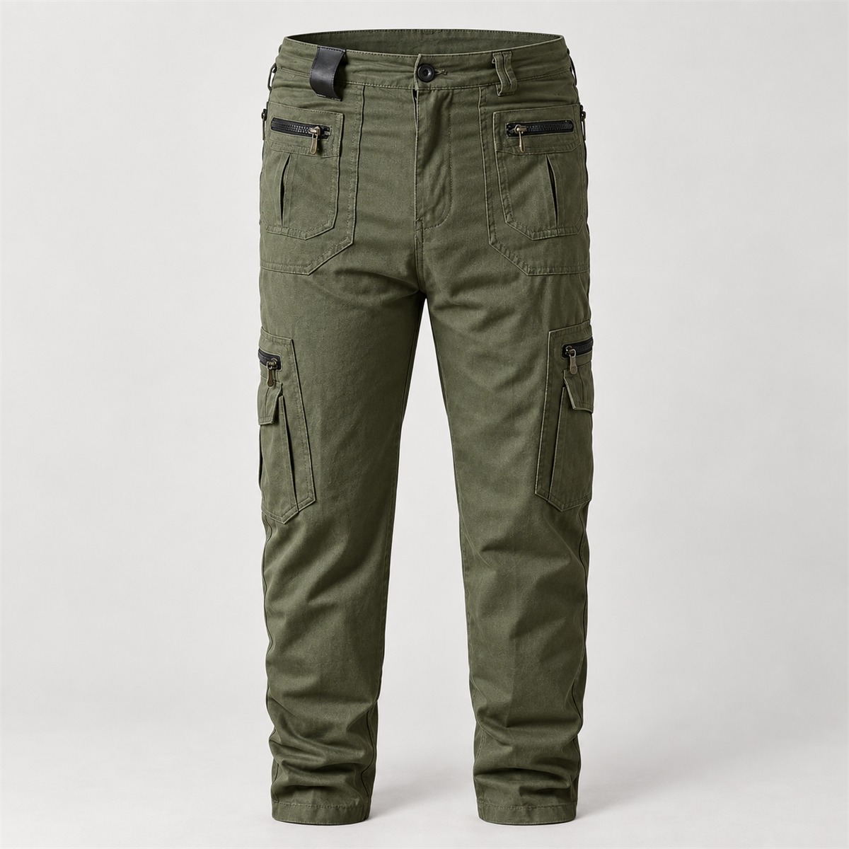 Men's Loose Straight Cotton Cargo Pants - Army Green