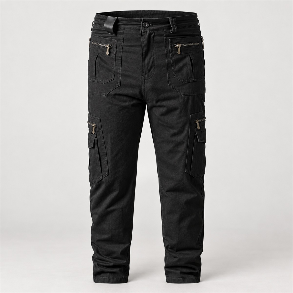 Men's Loose Straight Cotton Cargo Pants - Black