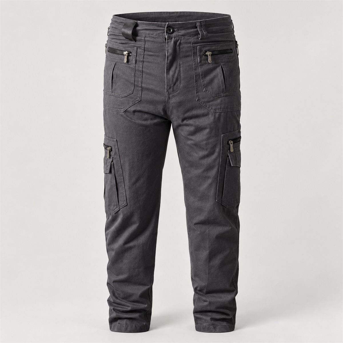 Men's Loose Straight Cotton Cargo Pants - Gray