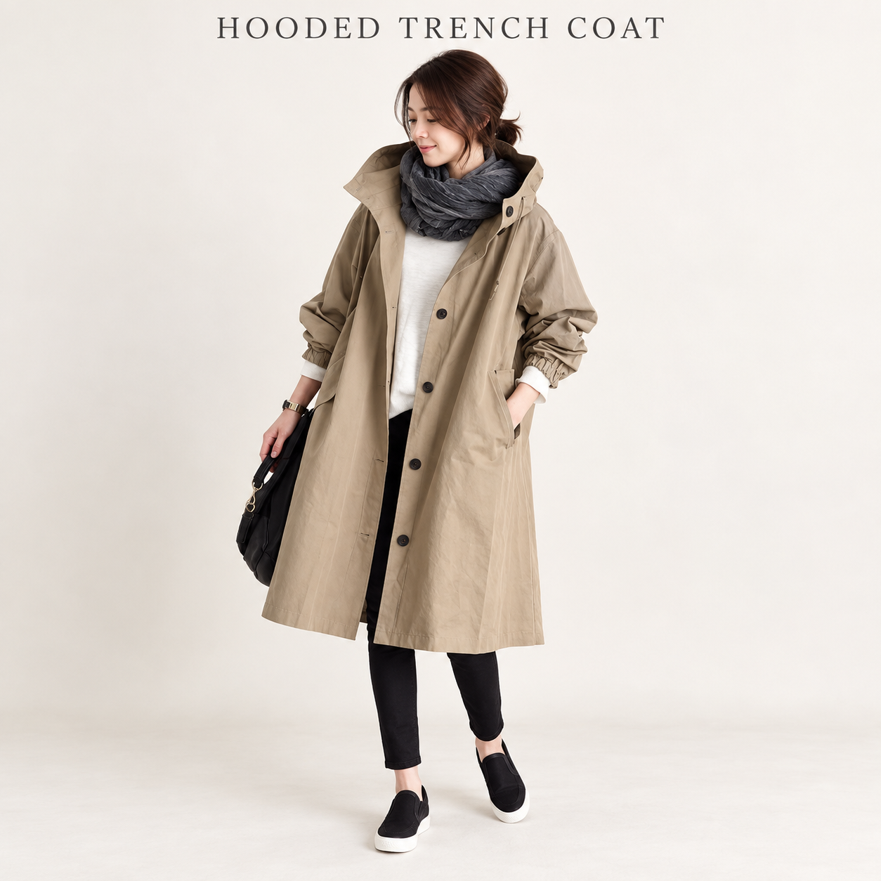 Women's Hooded Button-Waist Trench Coat - featured single item