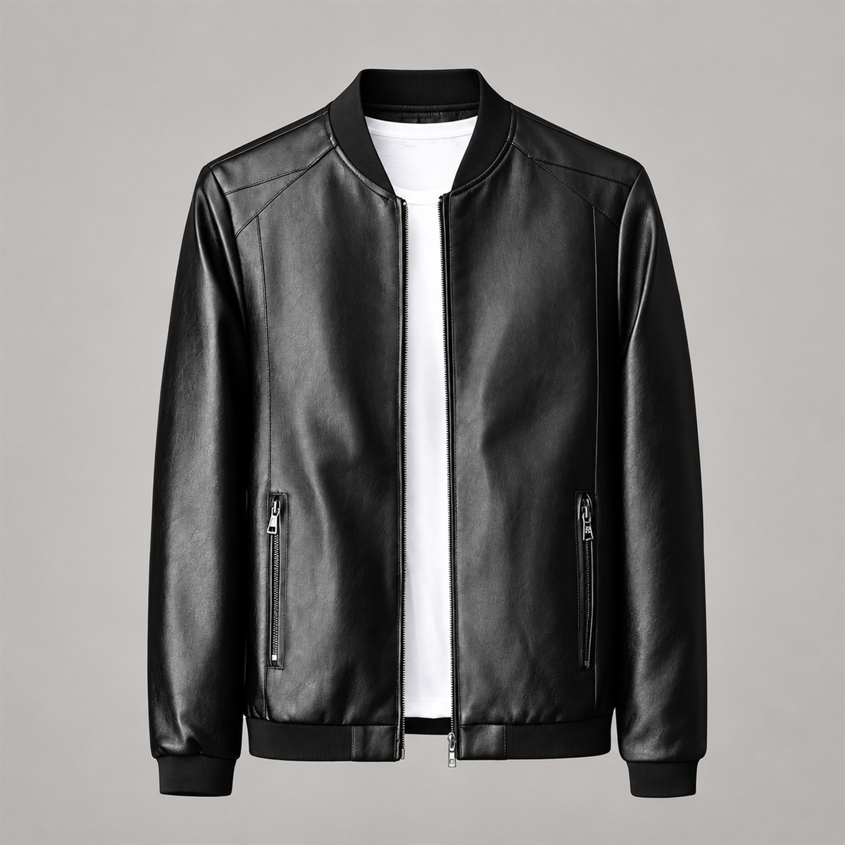 Men's Slim Lightweight Leather-Look Jacket - Black