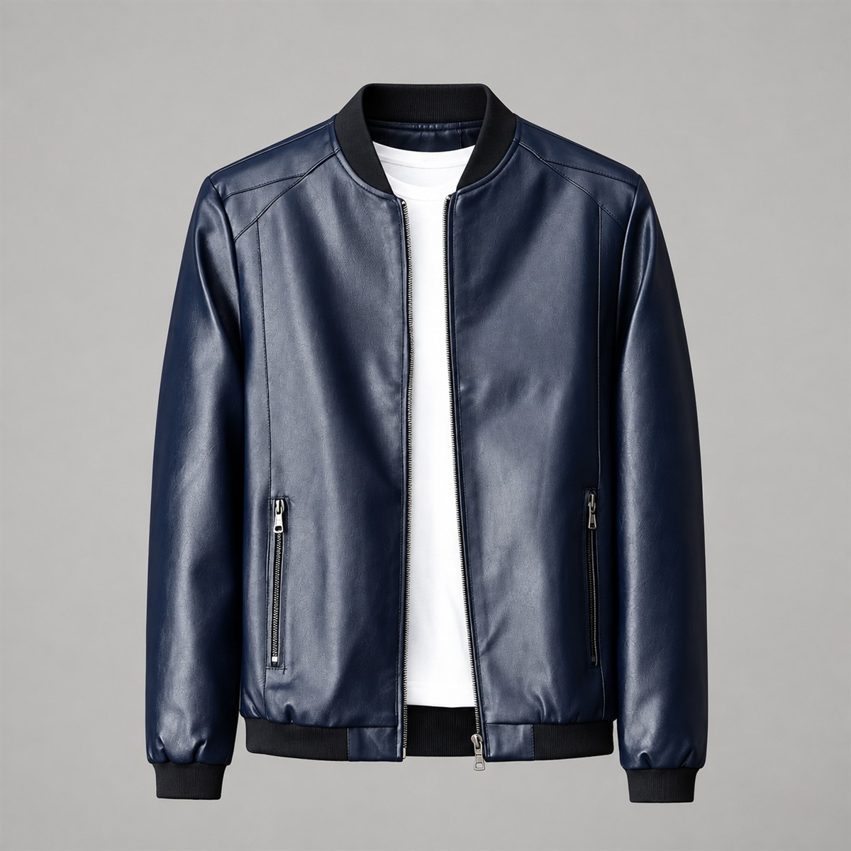 Men's Slim Lightweight Leather-Look Jacket - Blue