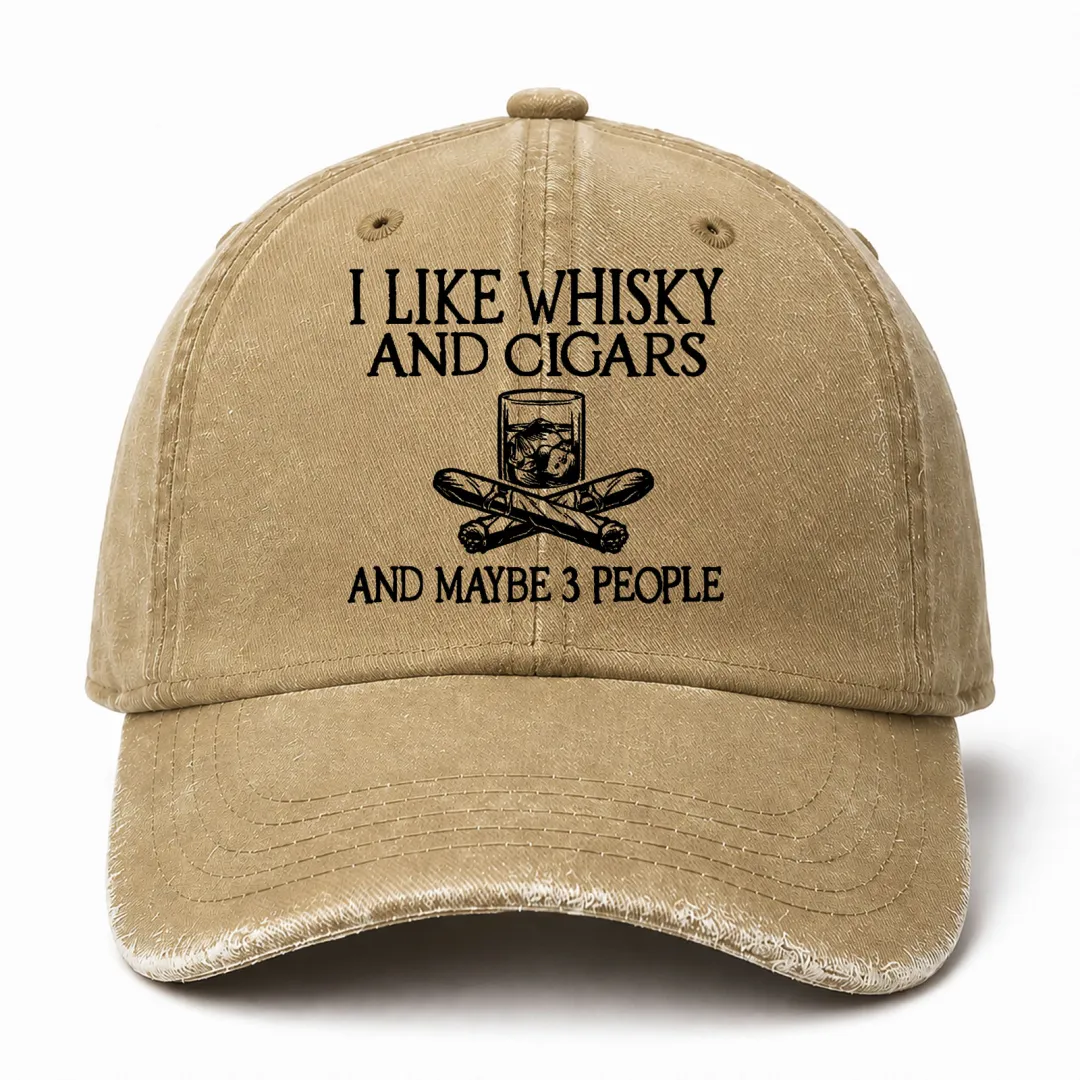 🥃 I Like Whisky, Cigars & Maybe 3 People Vintage Washed Cap 🚬