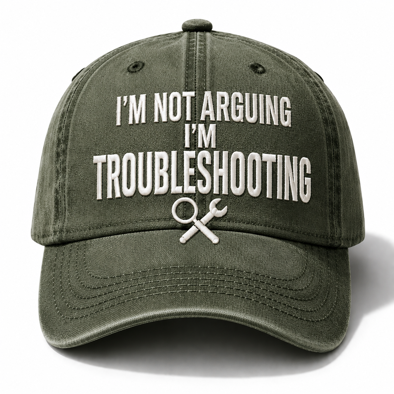 Men’s “I’m Not Arguing, I’m Troubleshooting” Vintage Washed Baseball Cap – Adjustable Casual Hat