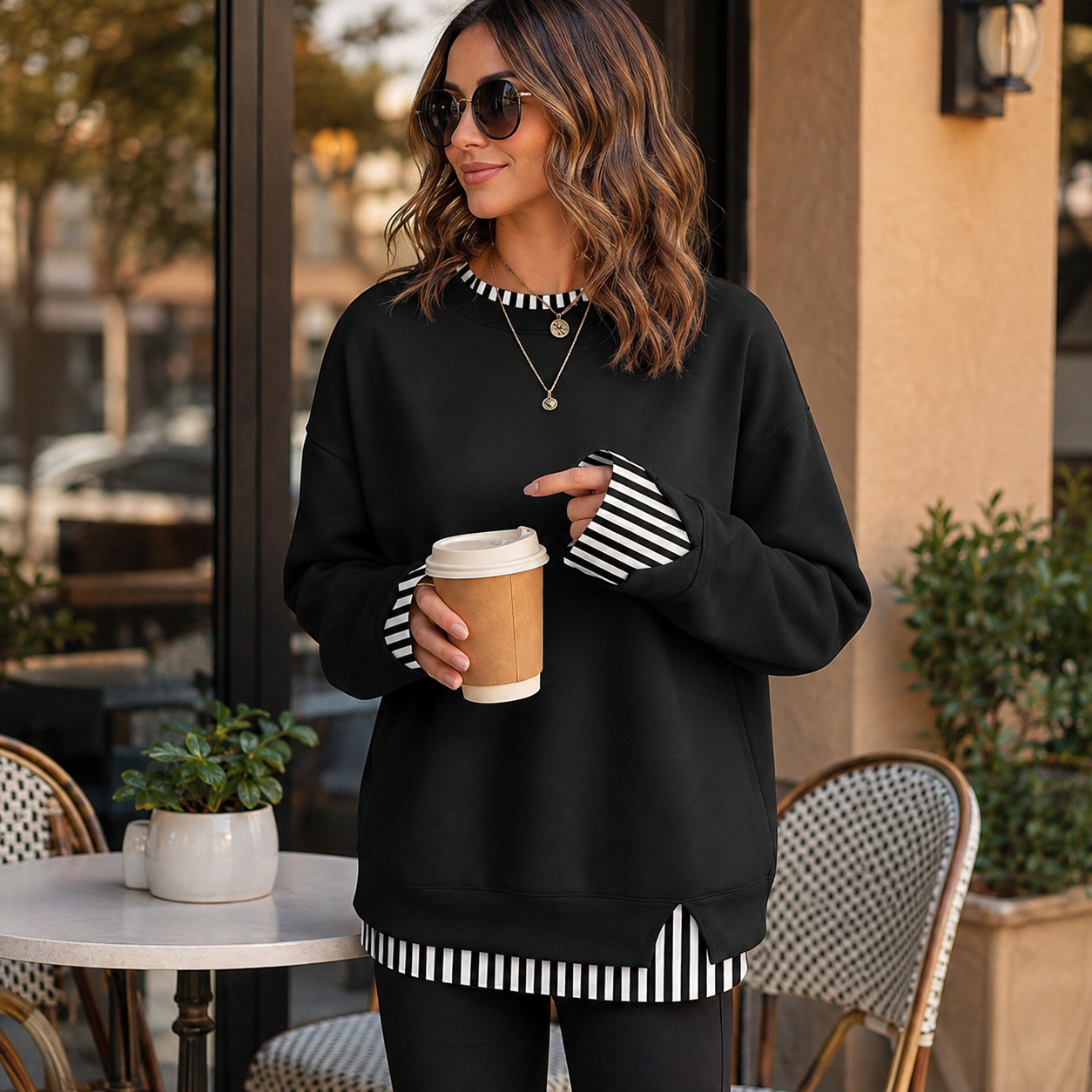 ✨ Women’s Cozy Layered Crewneck Sweatshirt – Relaxed Fit Everyday Pullover