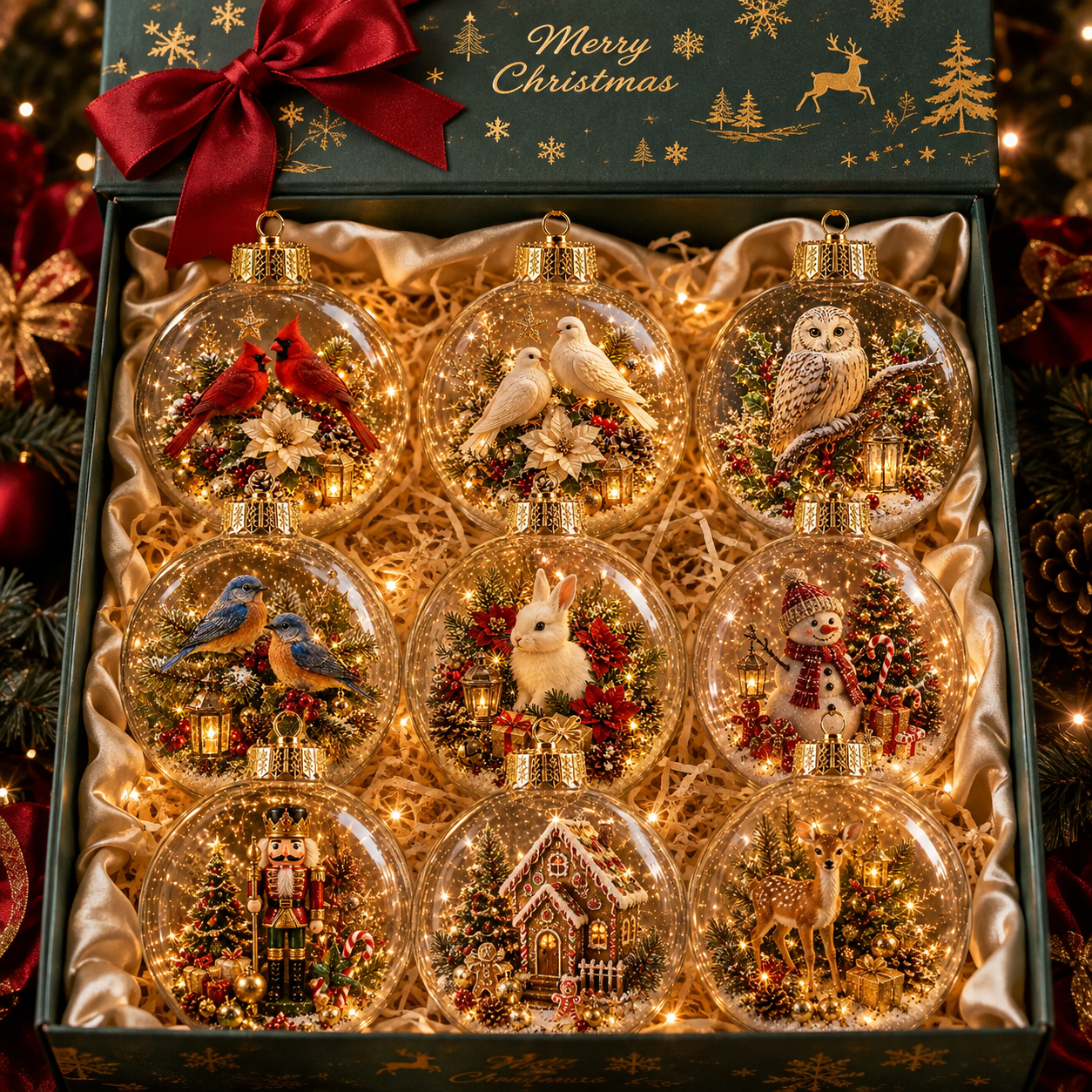🎇🎄Magical Lighted Christmas Glass Ornaments – 8 Enchanting Holiday Designs 