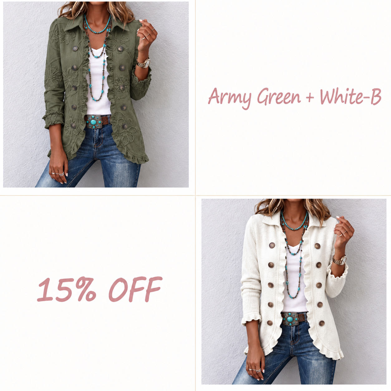 ⌛⌛⌛LAST DAY SAVE 49%🌸Boho-chic Floral Embroidered Utility Ruffled Trim Jacket