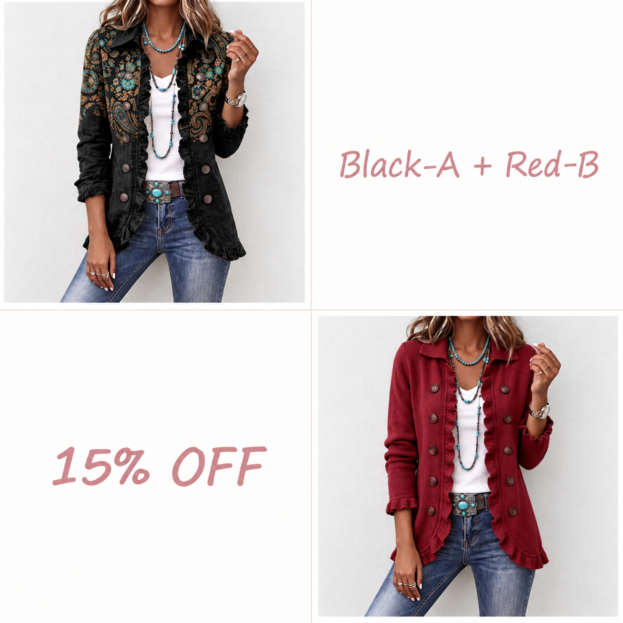 ⌛⌛⌛LAST DAY SAVE 49%🌸Boho-chic Floral Embroidered Utility Ruffled Trim Jacket