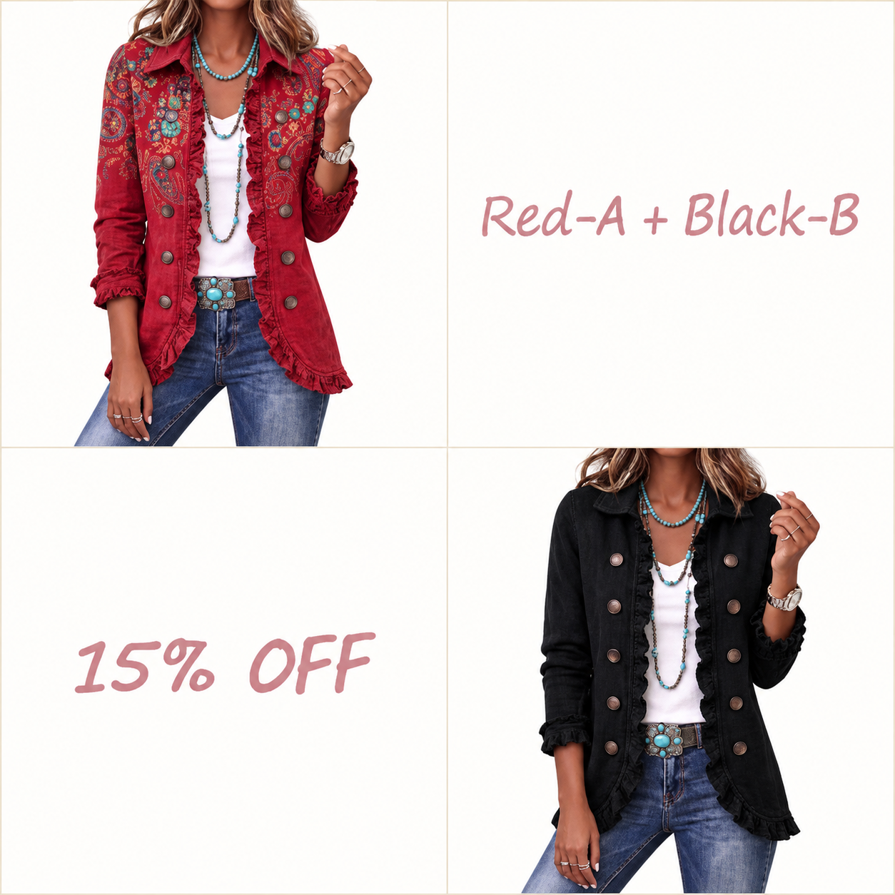 ⌛⌛⌛LAST DAY SAVE 49%🌸Boho-chic Floral Embroidered Utility Ruffled Trim Jacket
