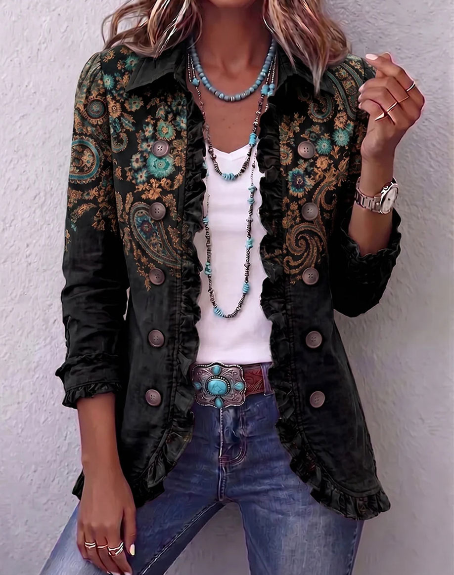 ⌛⌛⌛LAST DAY SAVE 49%🌸Boho-chic Floral Embroidered Utility Ruffled Trim Jacket