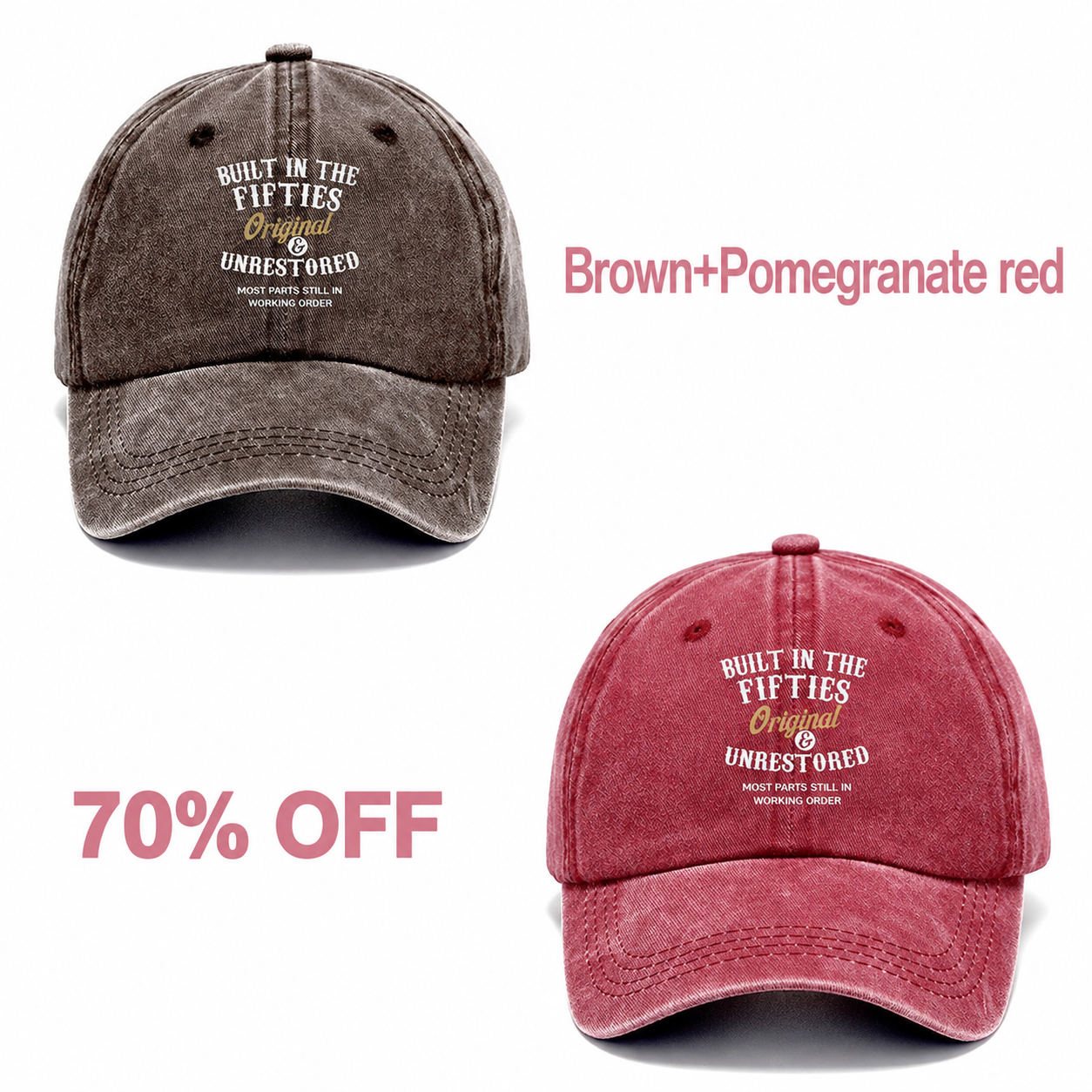 📢📢 70% OFF!! 🧢Vintage-Style Baseball Cap  Multiple Decades to Choose From - Brown + Pomegranate red bundle