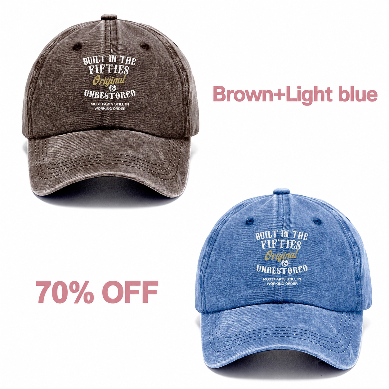 📢📢 70% OFF!! 🧢Vintage-Style Baseball Cap  Multiple Decades to Choose From - Brown + Light blue bundle