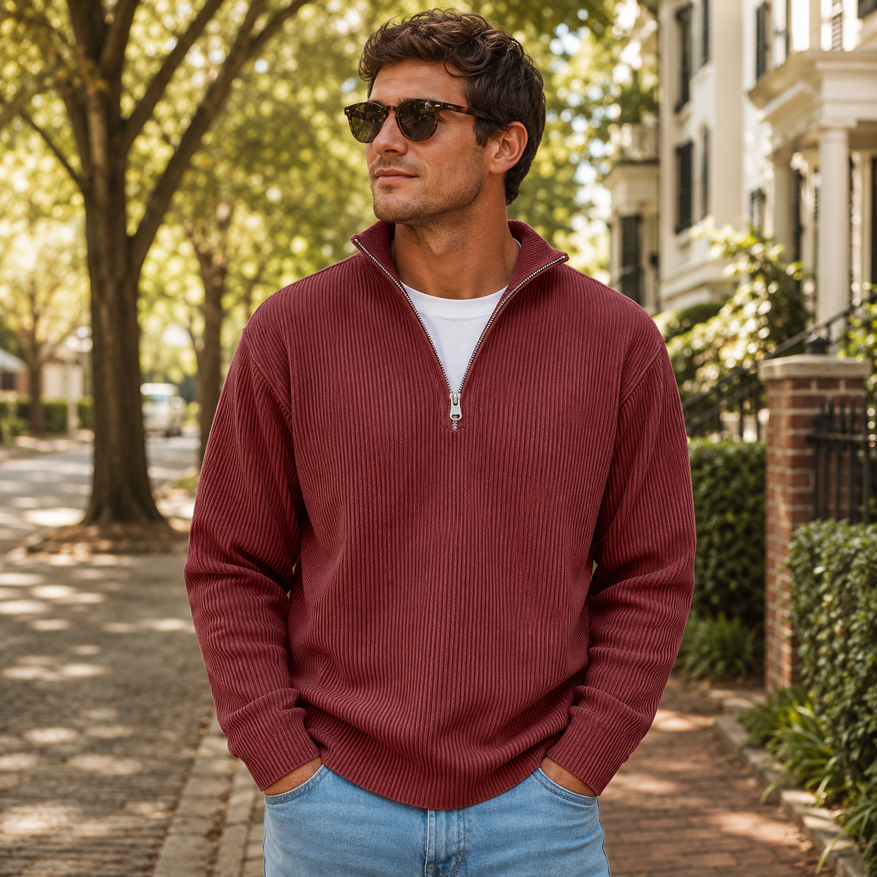 🔥 Men’s Ribbed Quarter-Zip Sweater | Soft Knit, Relaxed Fit & Everyday Style 🍂