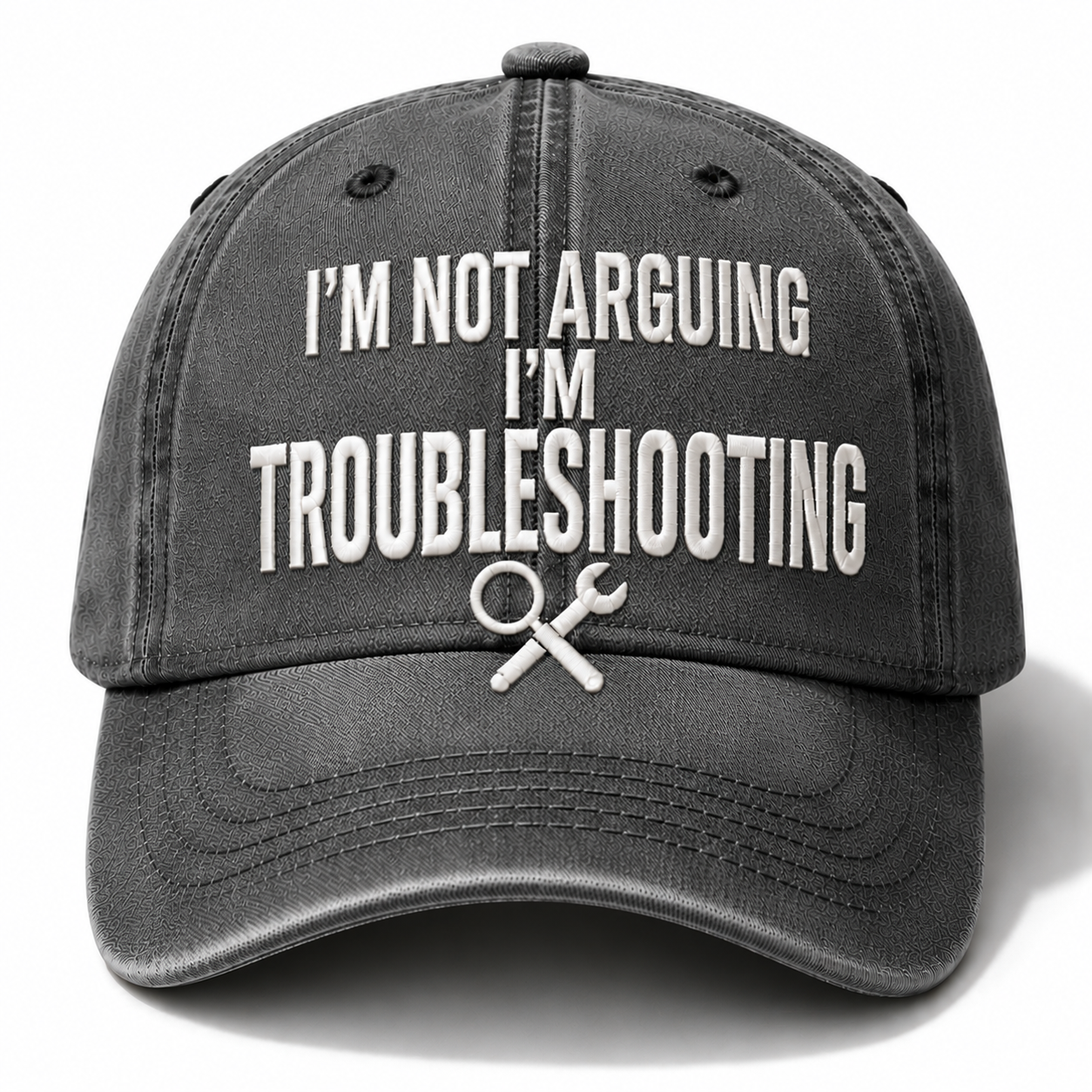 Men’s “I’m Not Arguing, I’m Troubleshooting” Vintage Washed Baseball Cap – Adjustable Casual Hat