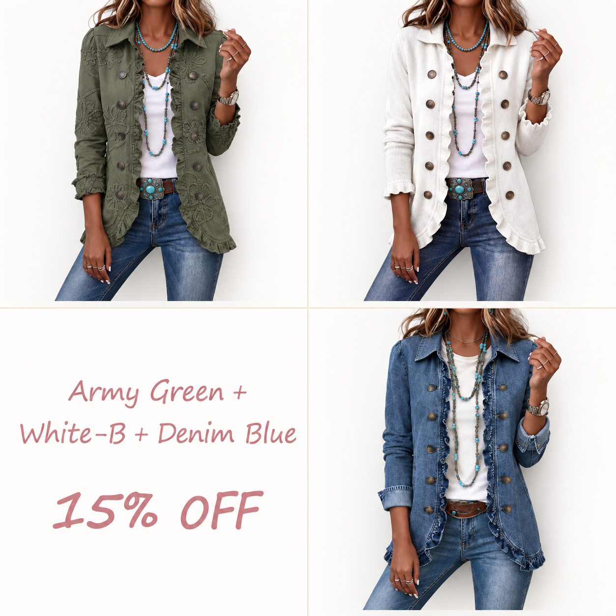 ⌛⌛⌛LAST DAY SAVE 49%🌸Boho-chic Floral Embroidered Utility Ruffled Trim Jacket