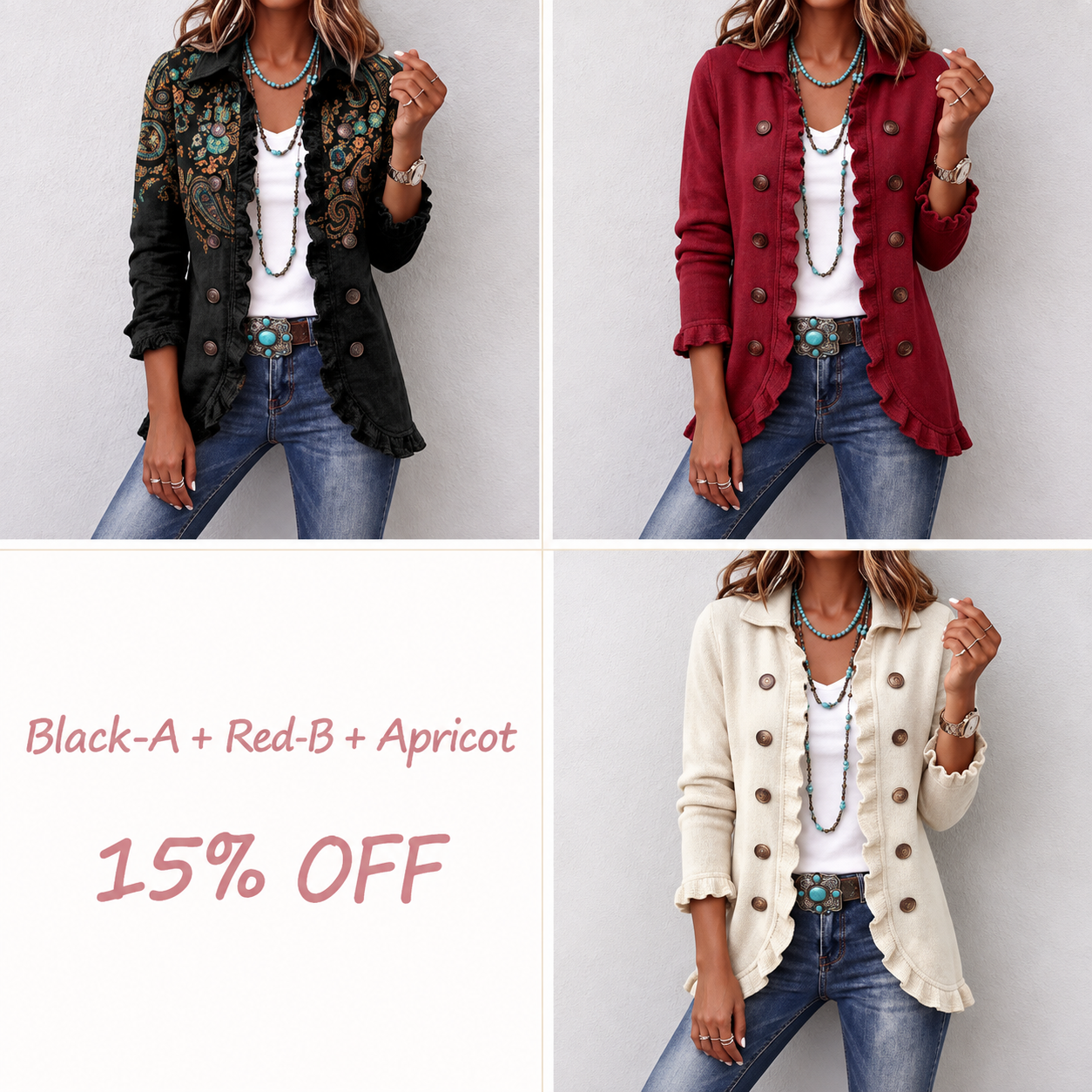 ⌛⌛⌛LAST DAY SAVE 49%🌸Boho-chic Floral Embroidered Utility Ruffled Trim Jacket
