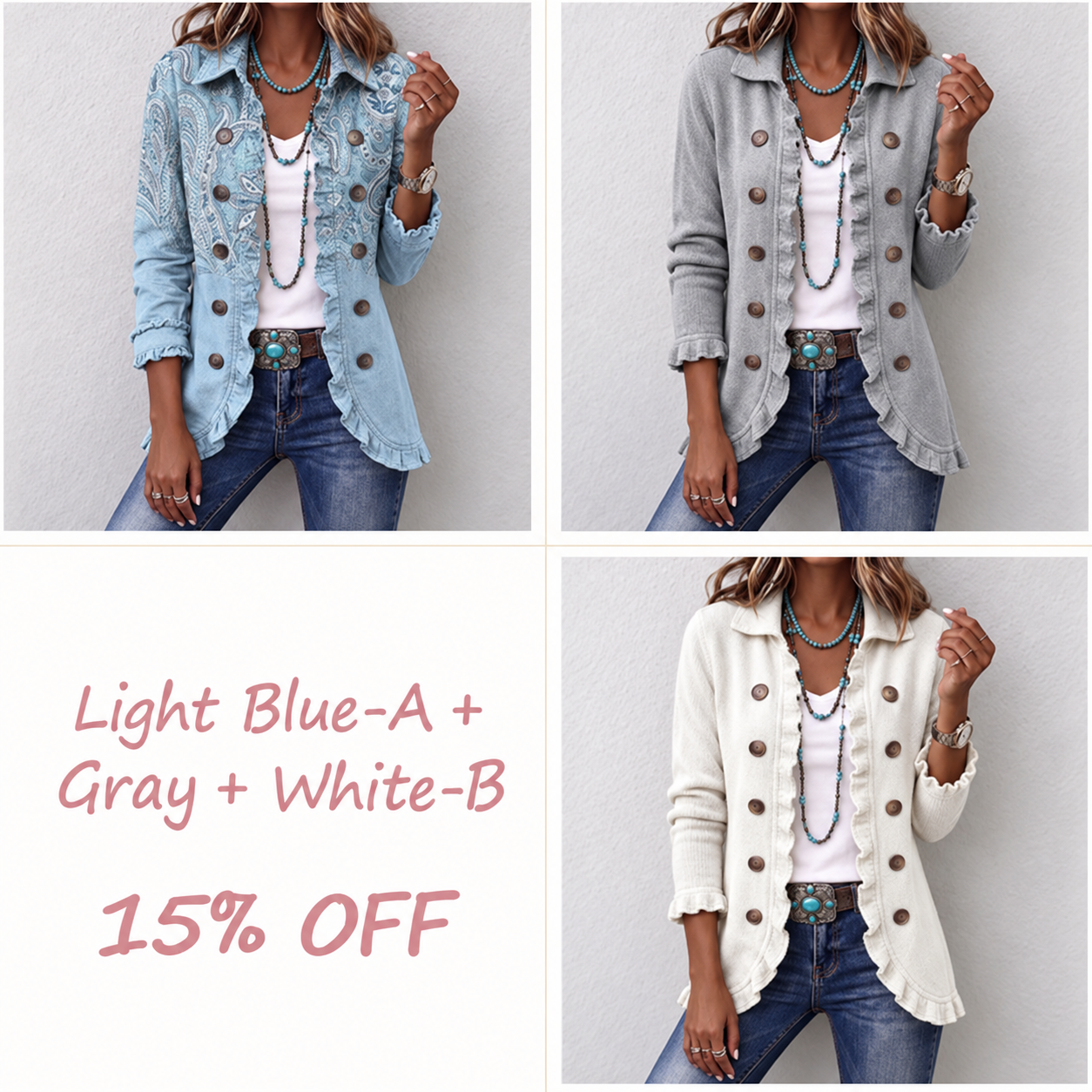⌛⌛⌛LAST DAY SAVE 49%🌸Boho-chic Floral Embroidered Utility Ruffled Trim Jacket