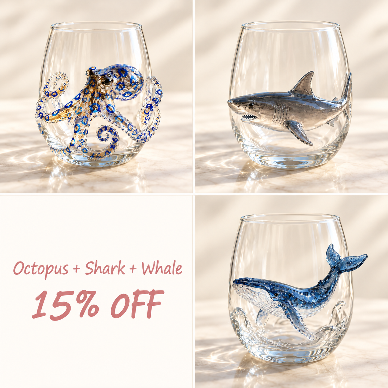 🌊🌊🌊 Last Day 49% OFF – 🐙3D Ocean Animal Glassware Collection