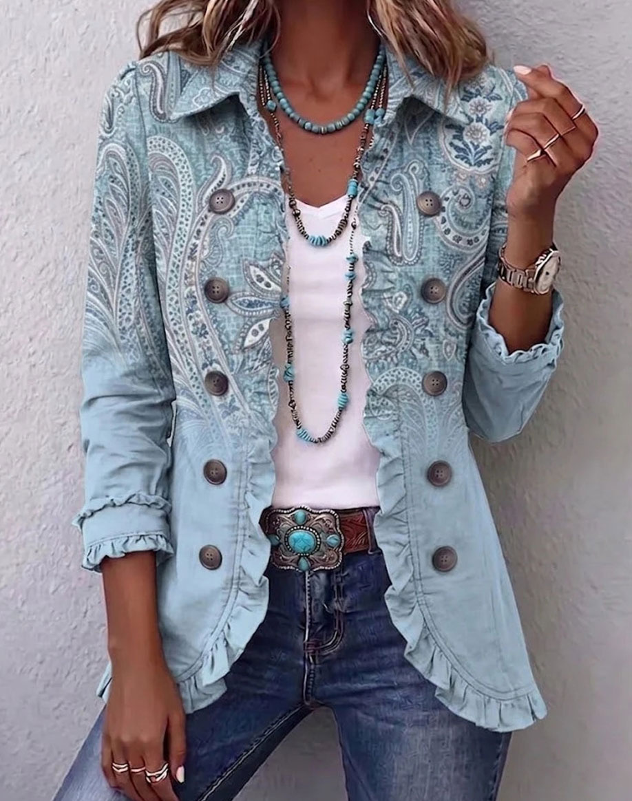 ⌛⌛⌛LAST DAY SAVE 49%🌸Boho-chic Floral Embroidered Utility Ruffled Trim Jacket