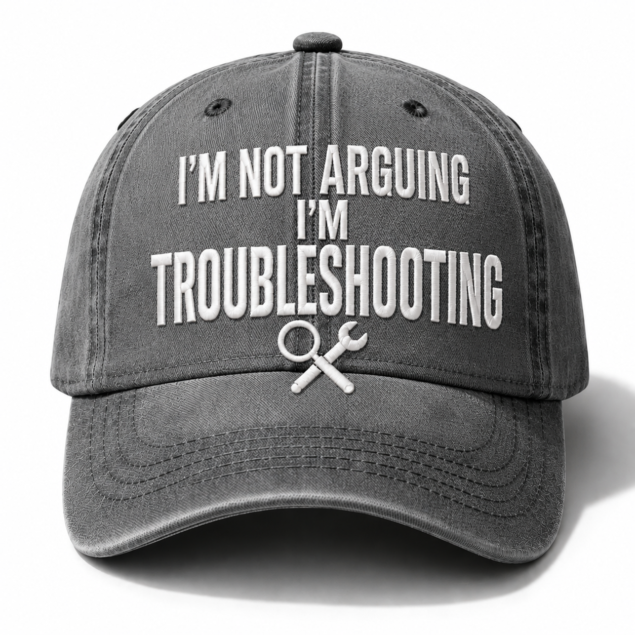 Men’s “I’m Not Arguing, I’m Troubleshooting” Vintage Washed Baseball Cap – Adjustable Casual Hat