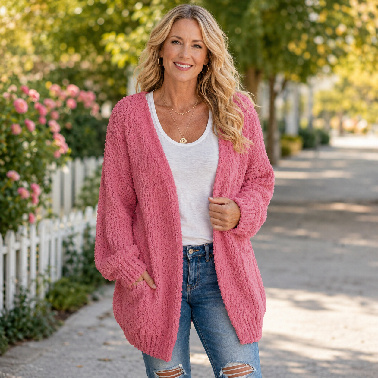 ✨ Cozy Popcorn-Knit Open-Front Cardigan with Pockets – Soft, Relaxed & Easy to Layer 🤍