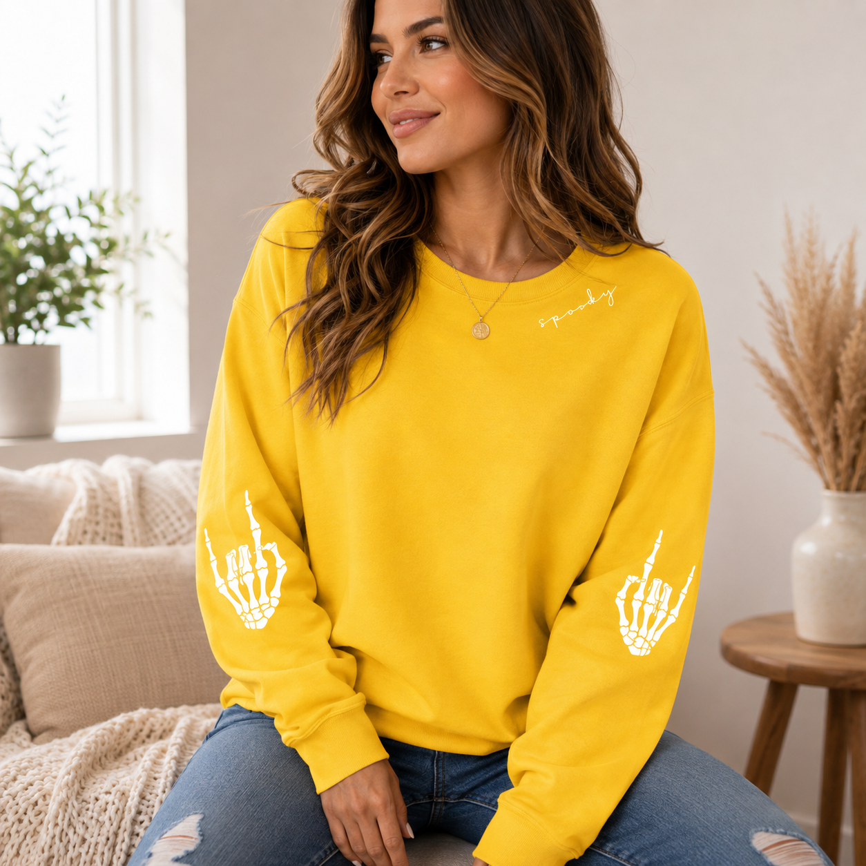 👻 Women’s Cute Ghost Halloween Sweatshirt – Cozy Long Sleeve Pullover, Spooky Fall Casual Top