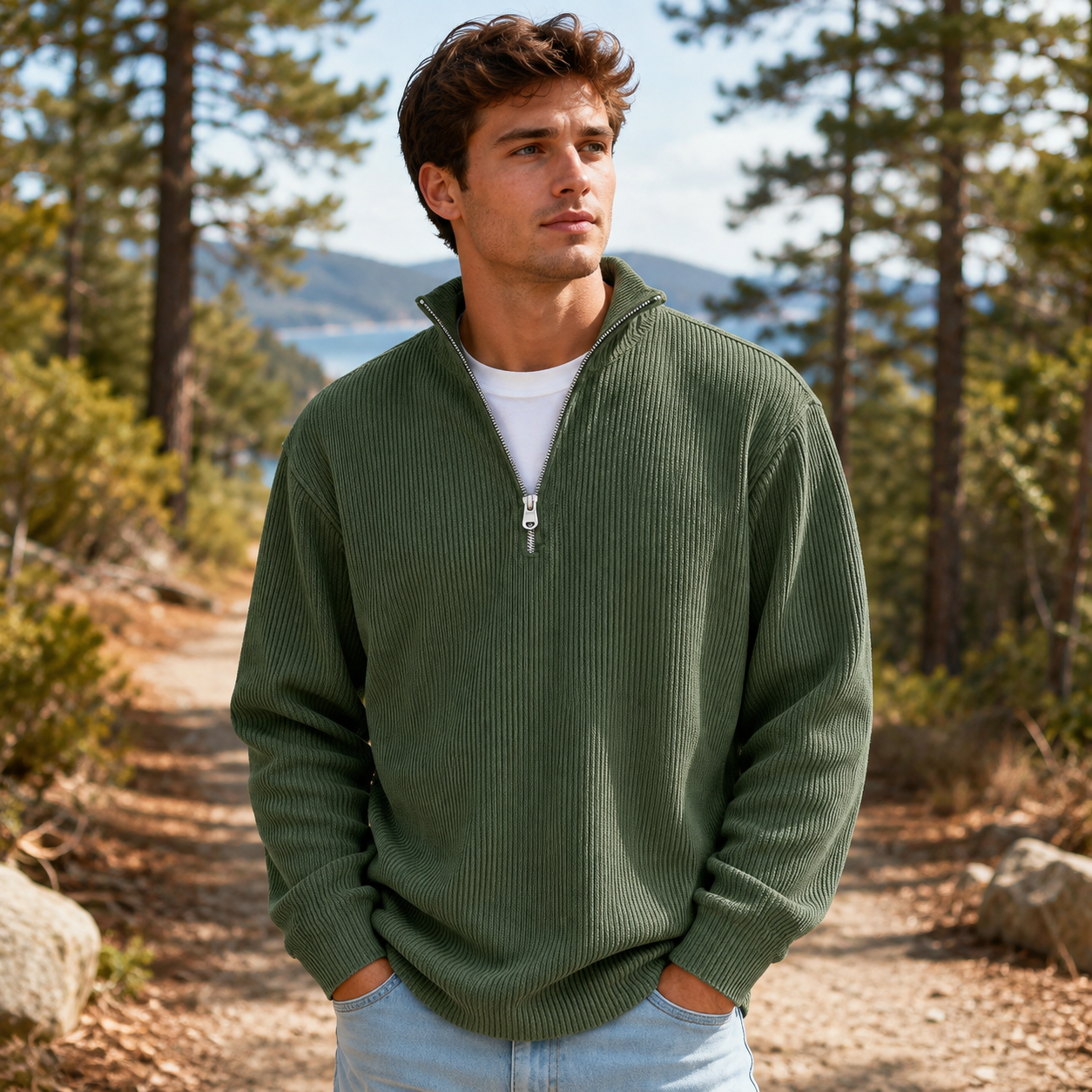 🔥 Men’s Ribbed Quarter-Zip Sweater | Soft Knit, Relaxed Fit & Everyday Style 🍂
