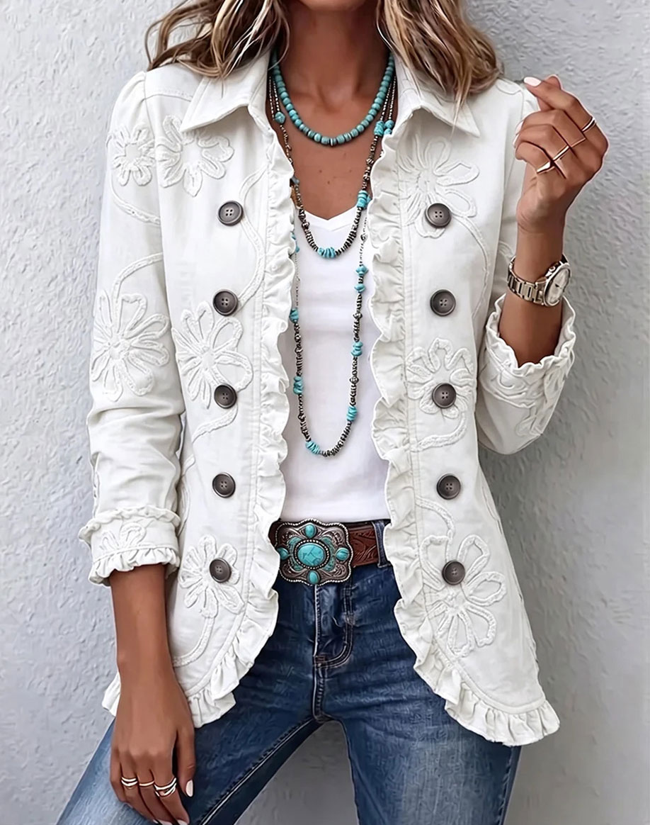 ⌛⌛⌛LAST DAY SAVE 49%🌸Boho-chic Floral Embroidered Utility Ruffled Trim Jacket