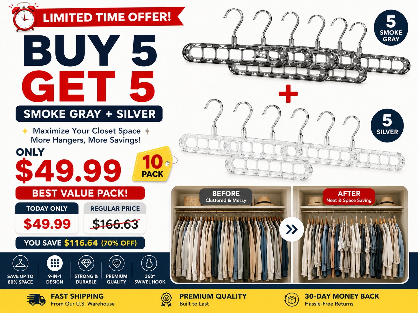 9-In-1 Space Saving Hanger – Maximize Your Closet Space & Keep Clothes Organized