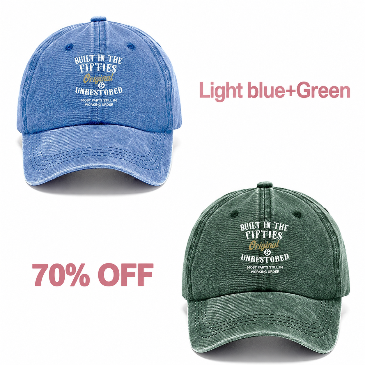 📢📢 70% OFF!! 🧢Vintage-Style Baseball Cap  Multiple Decades to Choose From - Light blue + Green bundle