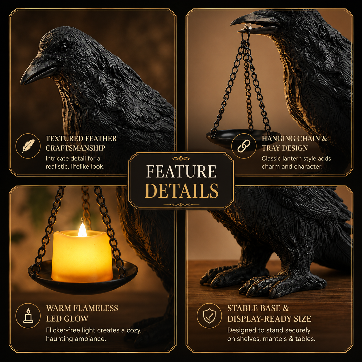 **Gothic Raven LED Candle Holder 🖤 – Spooky Hanging Lantern Décor for Halloween & Home**