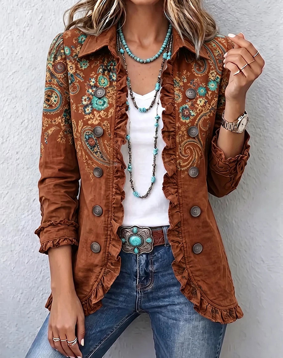 ⌛⌛⌛LAST DAY SAVE 49%🌸Boho-chic Floral Embroidered Utility Ruffled Trim Jacket