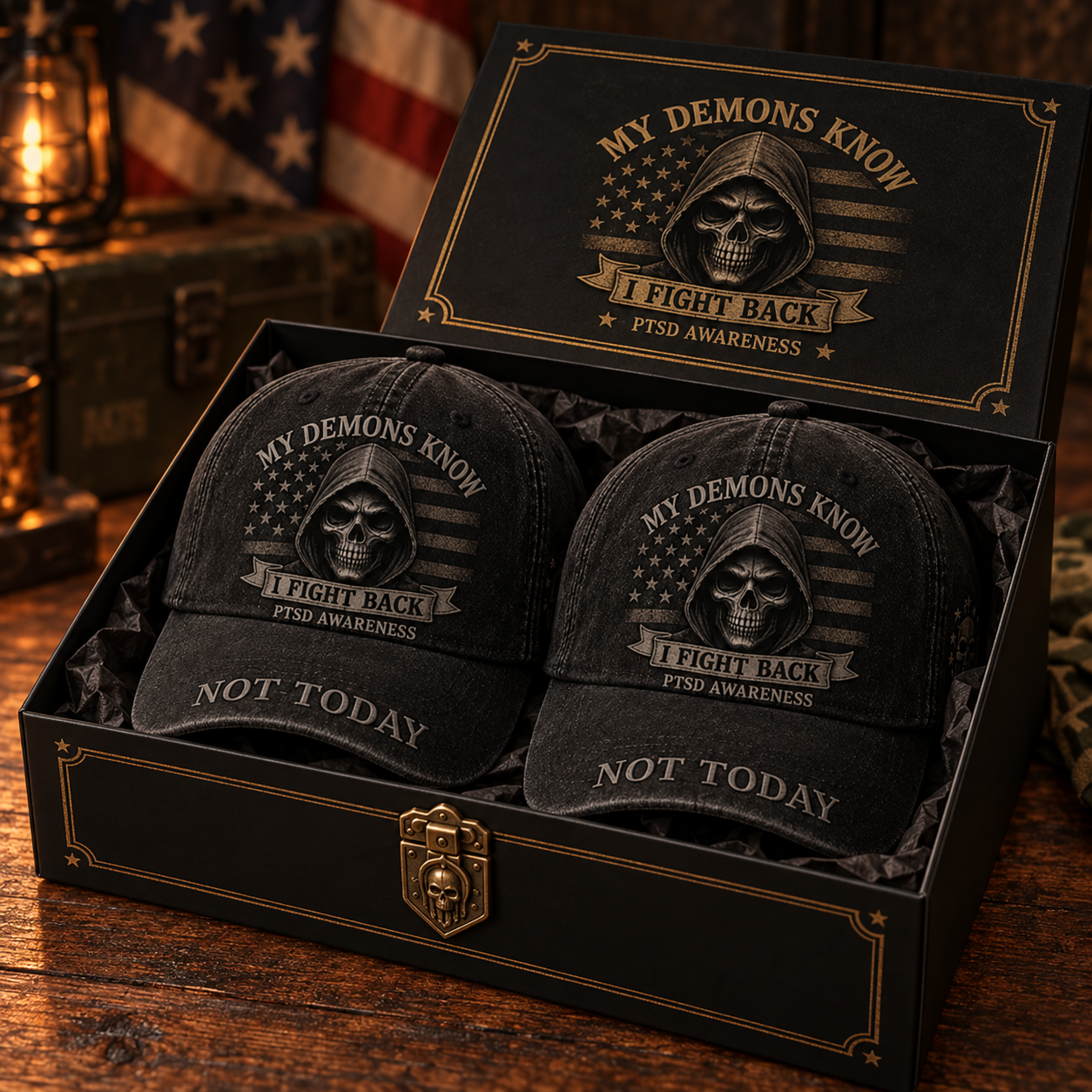 🖤 My Demons Know, I Fight Back – PTSD Awareness Vintage Dad Hat