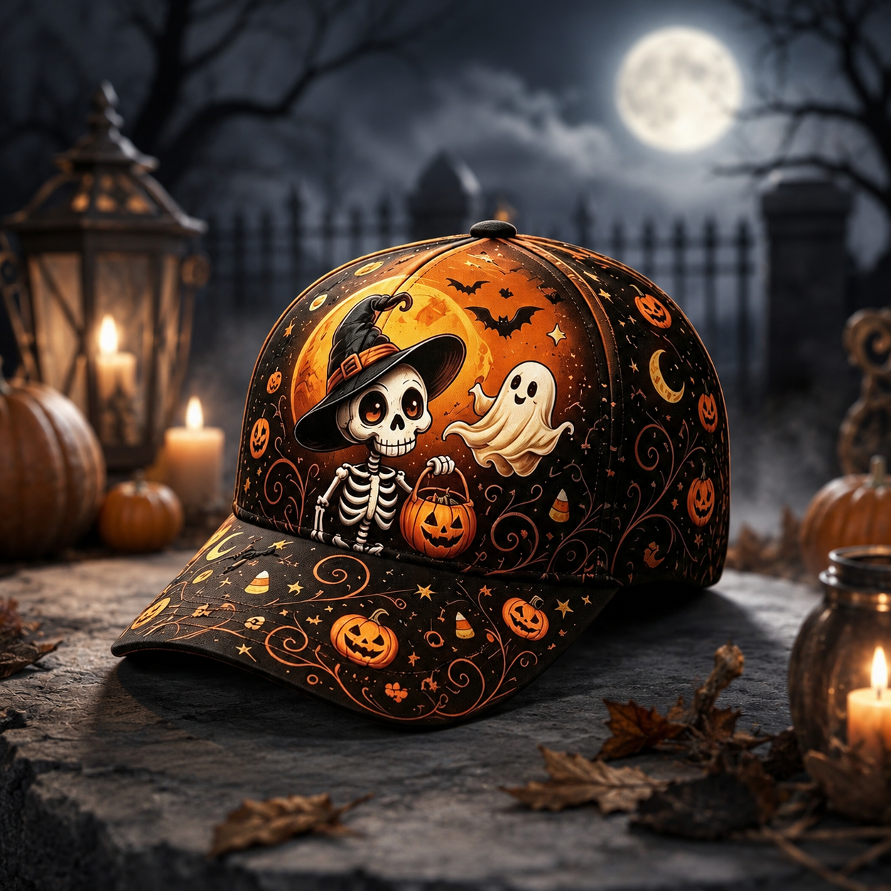 🎃 Halloween Embroidered Baseball Cap for Men – Spooky Skull, Ghost & Pumpkin Designs 👻🧢