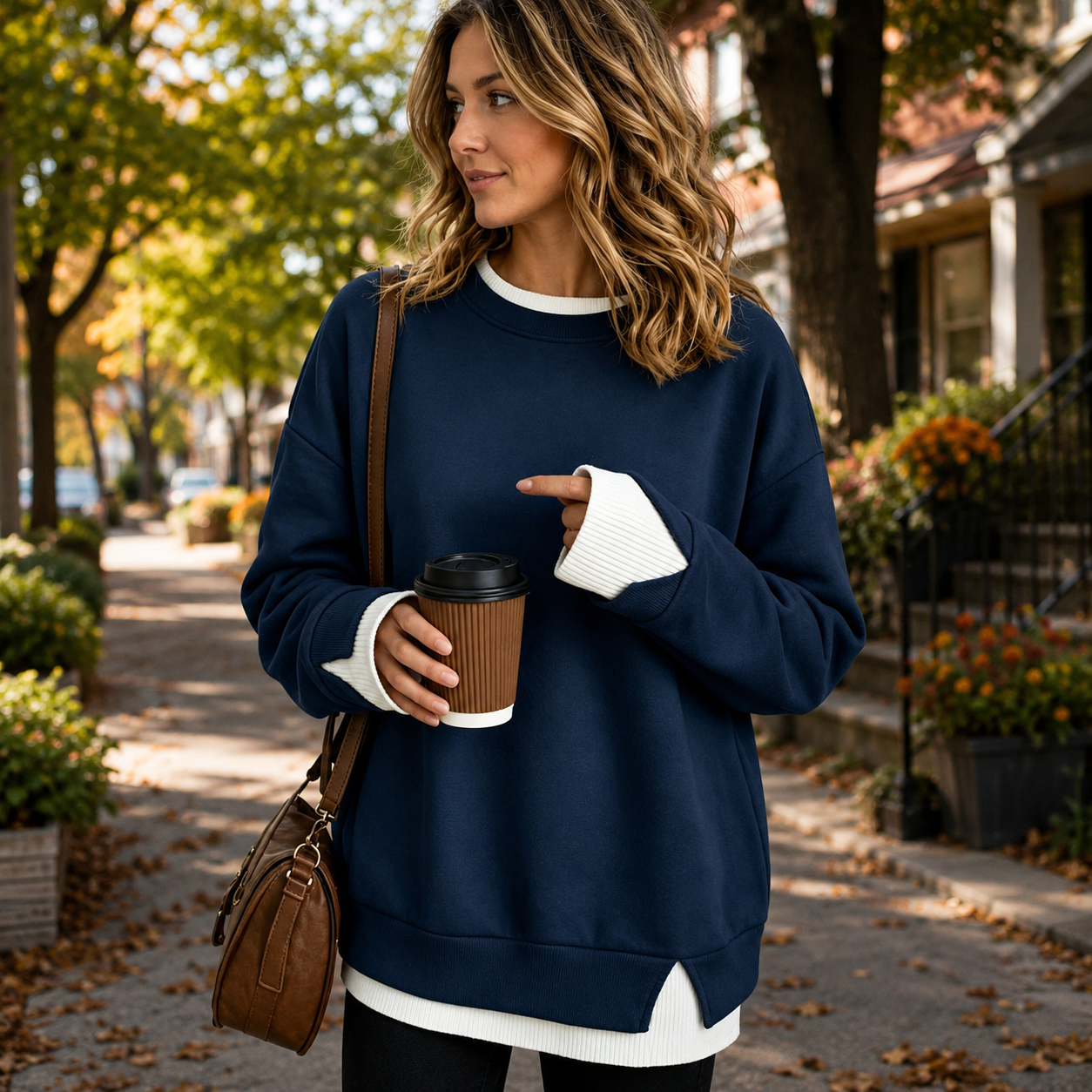 ✨ Women’s Cozy Layered Crewneck Sweatshirt – Relaxed Fit Everyday Pullover