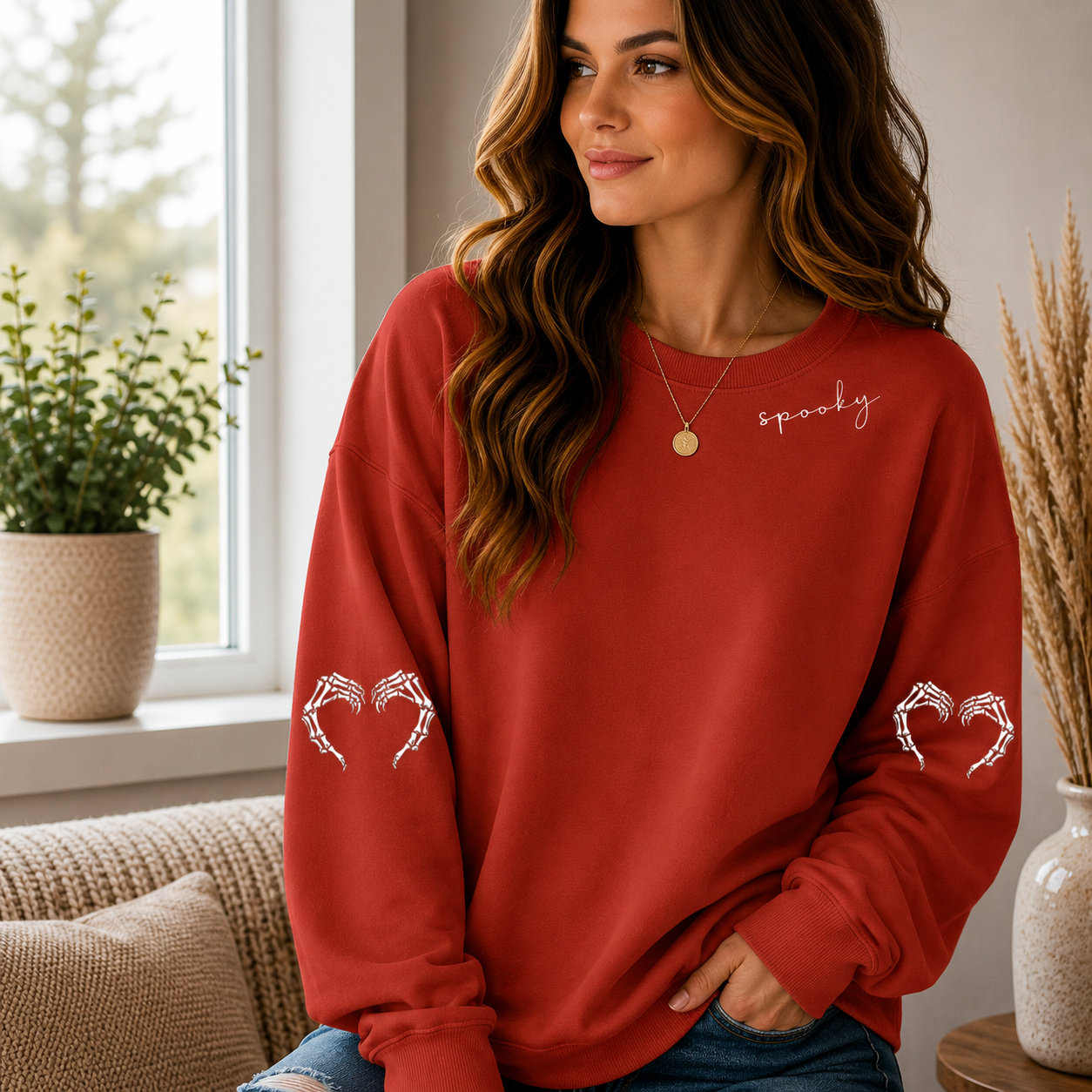 👻 Women’s Cute Ghost Halloween Sweatshirt – Cozy Long Sleeve Pullover, Spooky Fall Casual Top