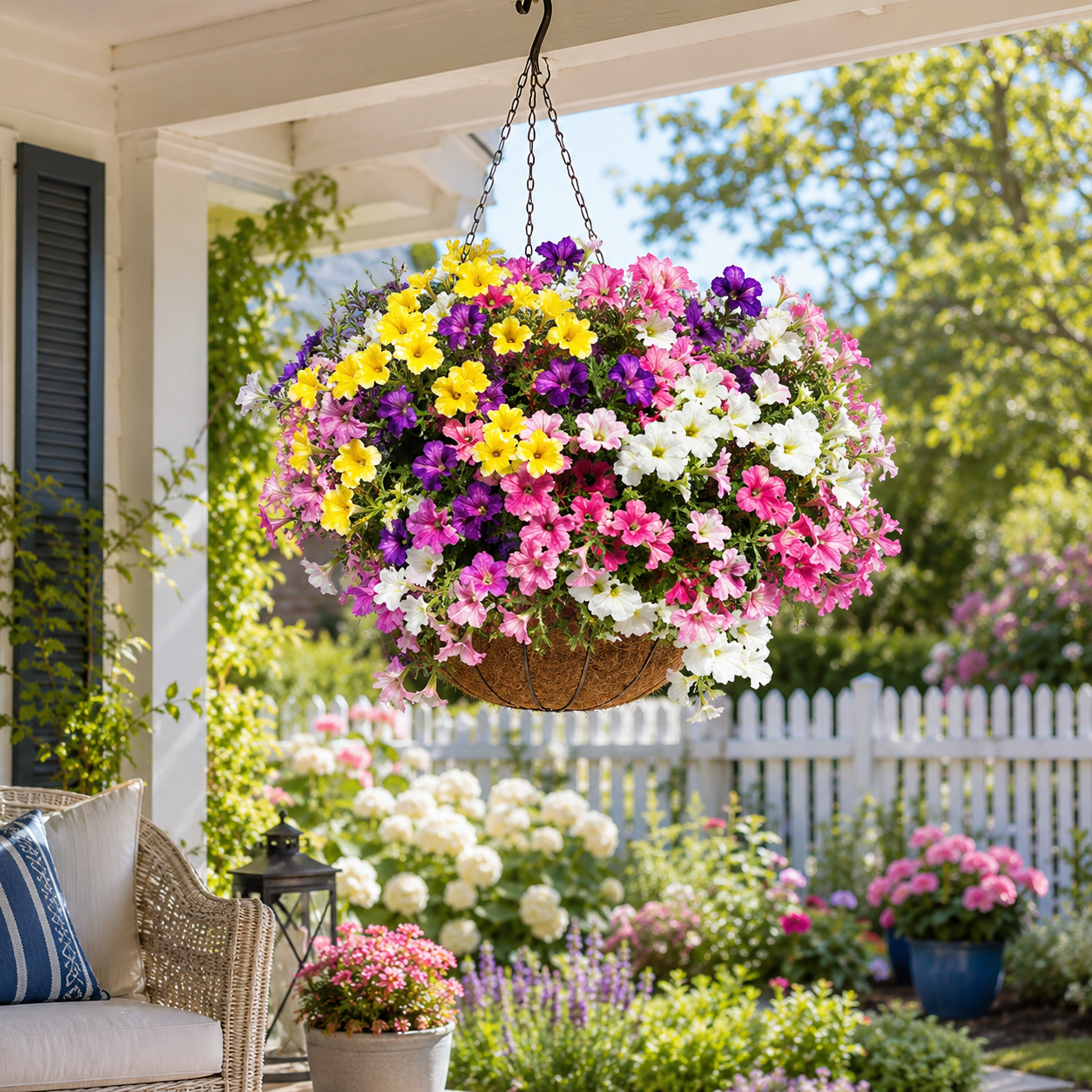 🌸 **Lush Hanging Flower Basket – Instant Porch & Patio Makeover**
