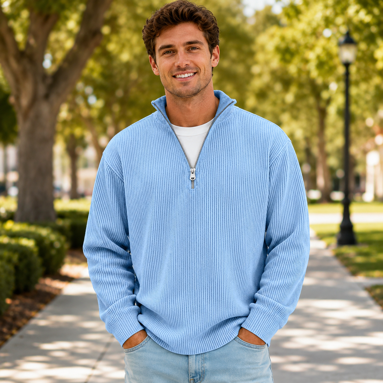 🔥 Men’s Ribbed Quarter-Zip Sweater | Soft Knit, Relaxed Fit & Everyday Style 🍂