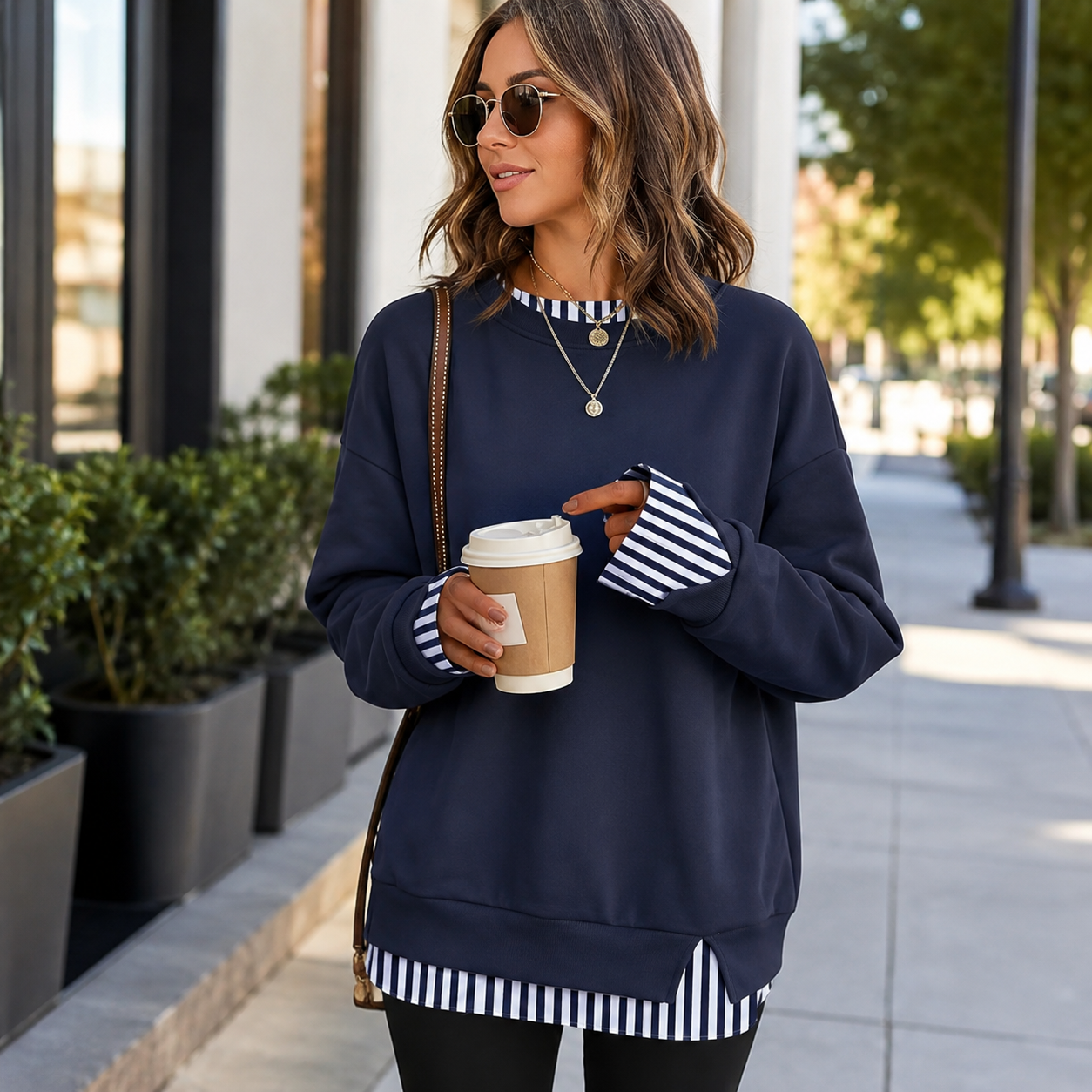 ✨ Women’s Cozy Layered Crewneck Sweatshirt – Relaxed Fit Everyday Pullover