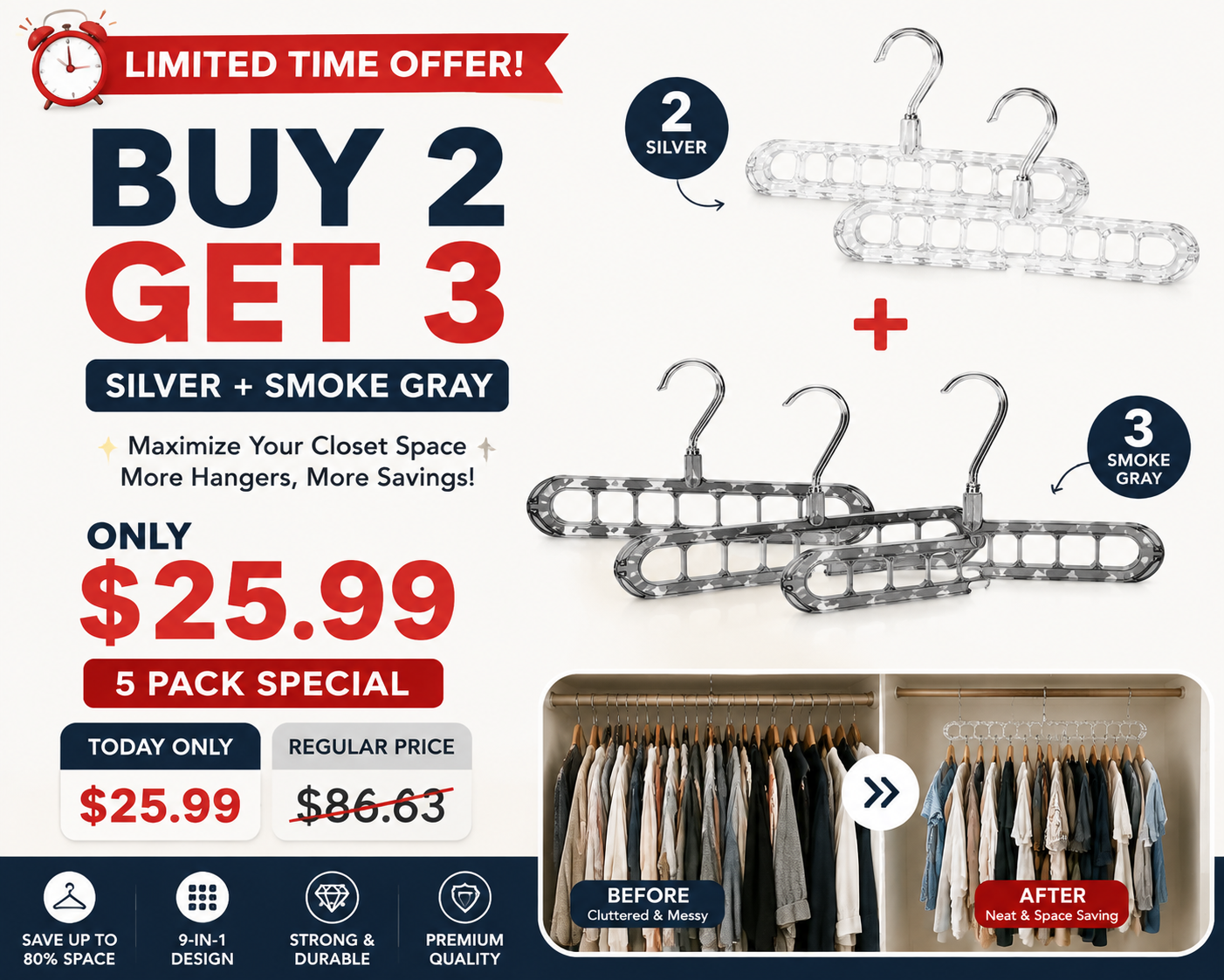 9-In-1 Space Saving Hanger – Maximize Your Closet Space & Keep Clothes Organized