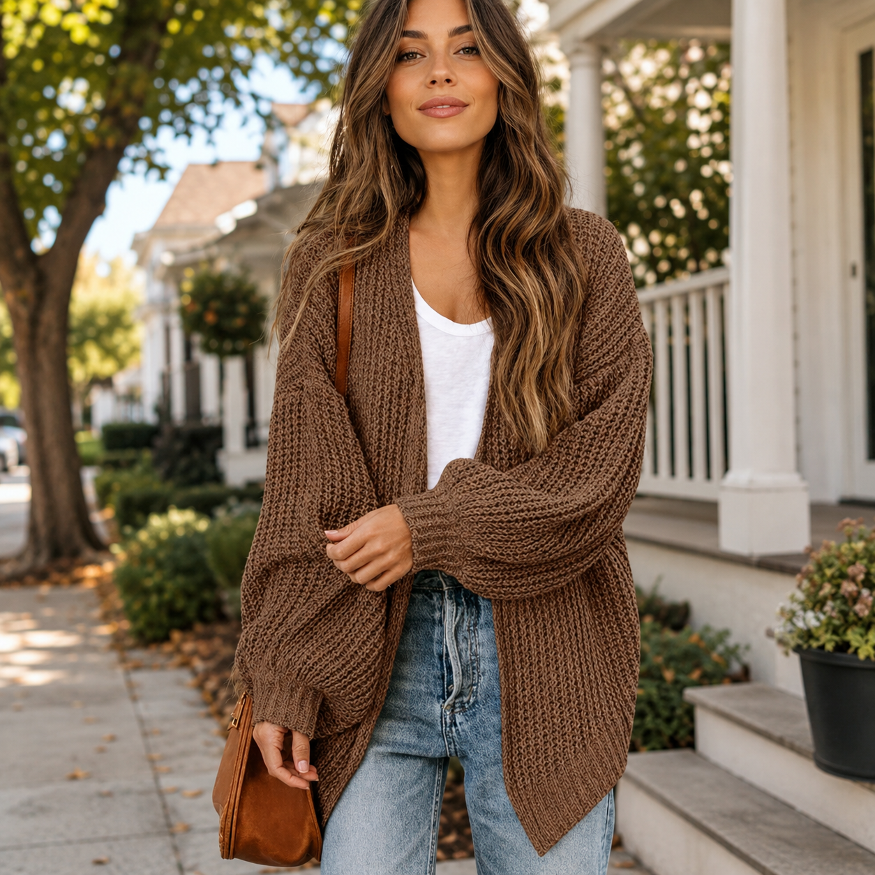 ✨ Cozy-Chic Chunky Knit Open-Front Cardigan – Relaxed Balloon-Sleeve Layer for Everyday Comfort