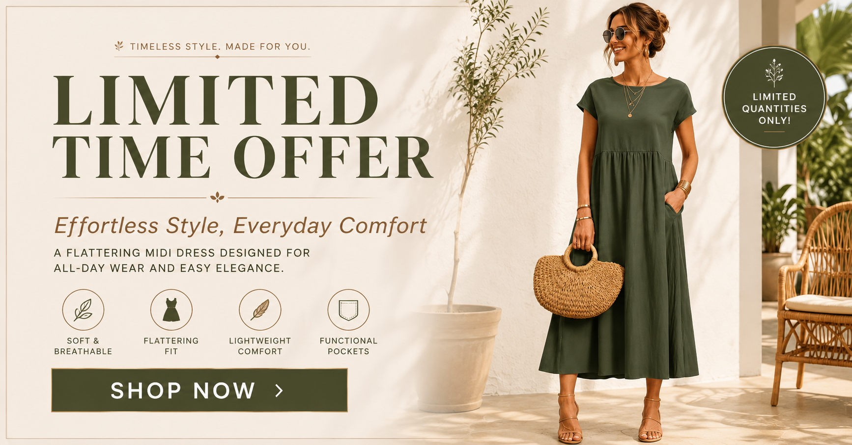 Women's Casual Midi Dress / Summer Swing Dress