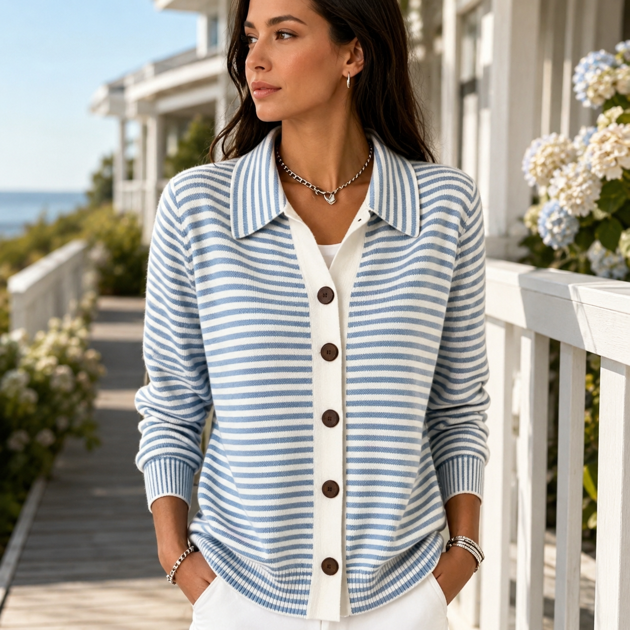 ✨ Women’s Classic Striped Button Cardigan – Soft Knit Relaxed Fit Everyday Layering Sweater