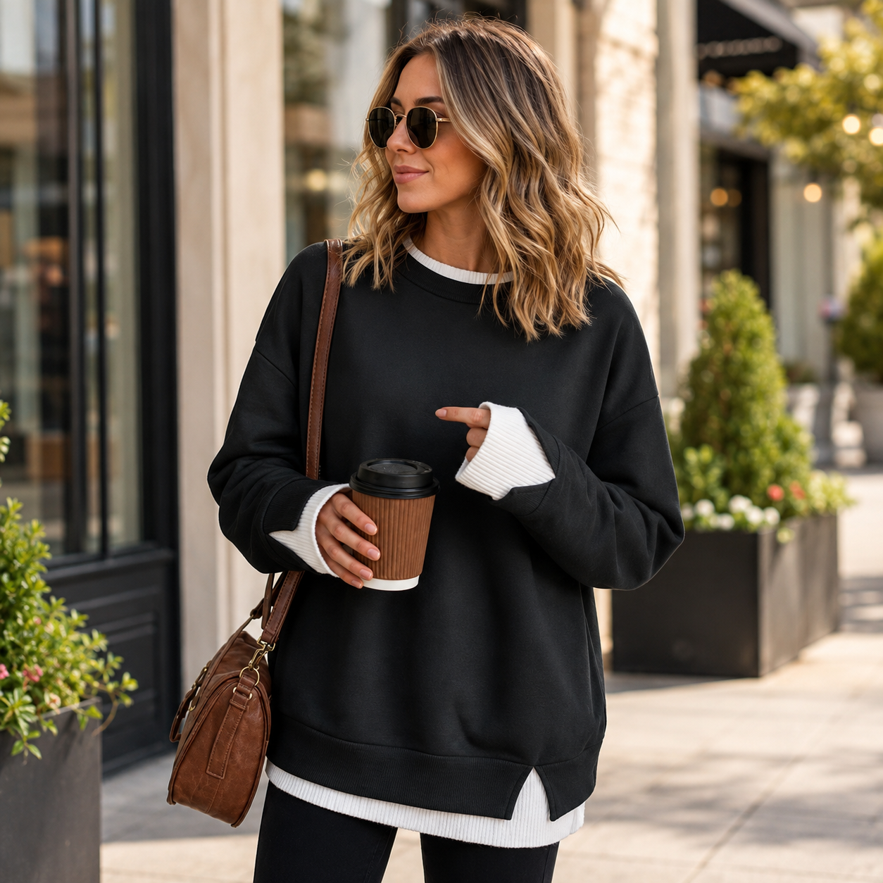 ✨ Women’s Cozy Layered Crewneck Sweatshirt – Relaxed Fit Everyday Pullover