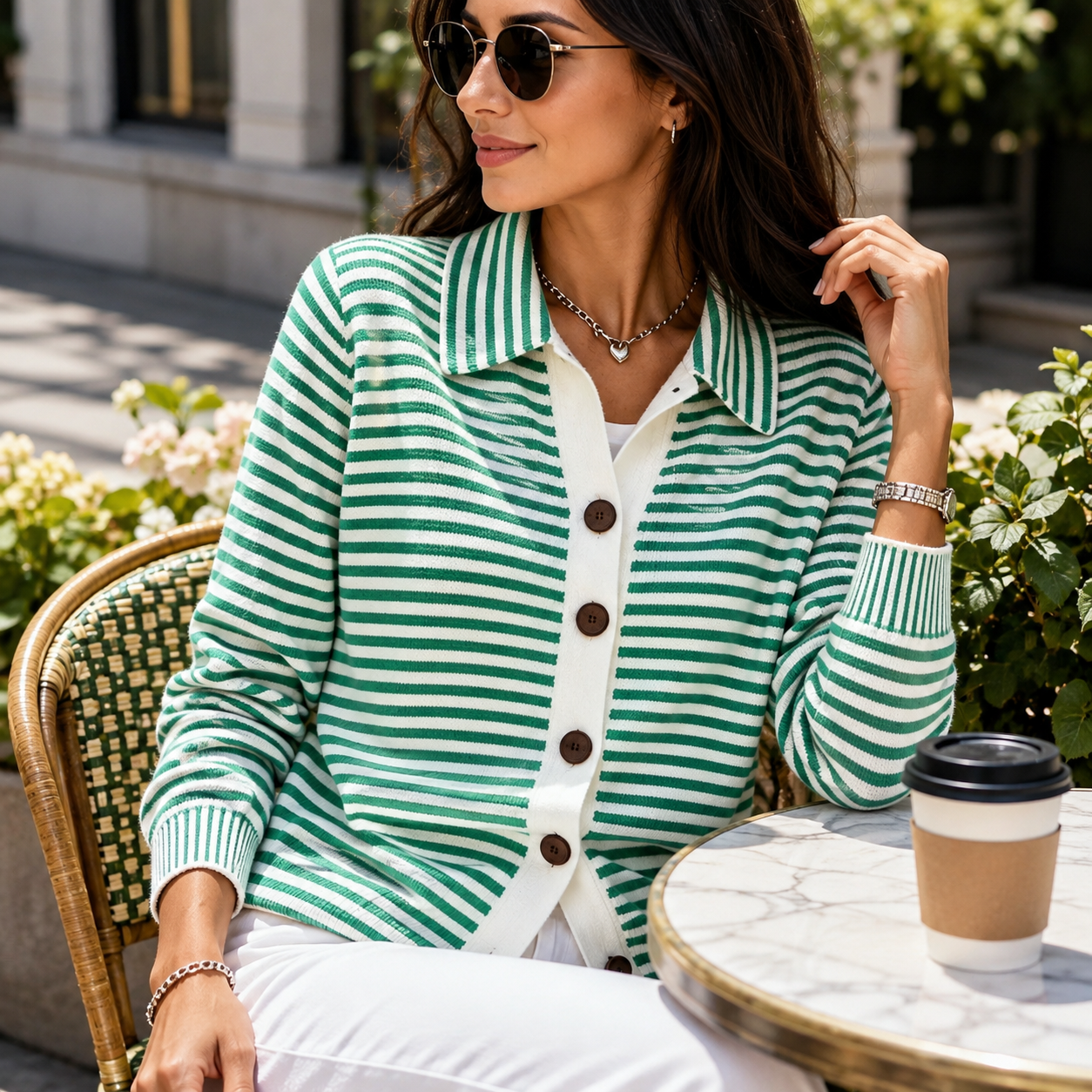 ✨ Women’s Classic Striped Button Cardigan – Soft Knit Relaxed Fit Everyday Layering Sweater
