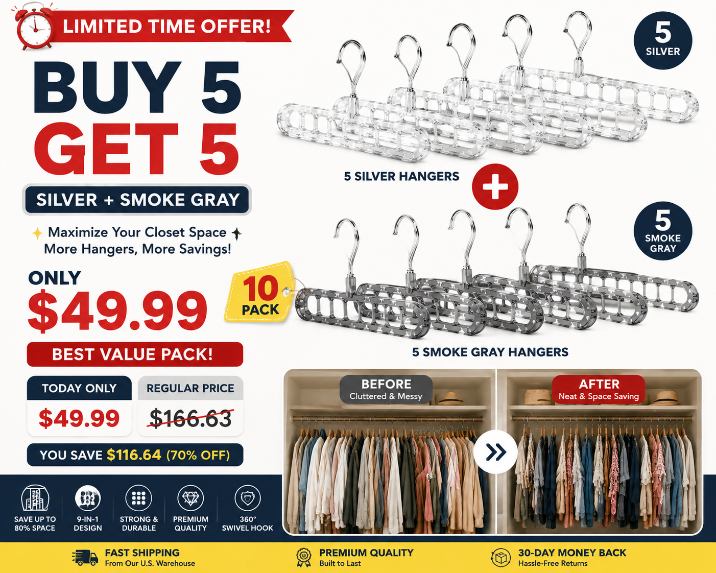9-In-1 Space Saving Hanger – Maximize Your Closet Space & Keep Clothes Organized