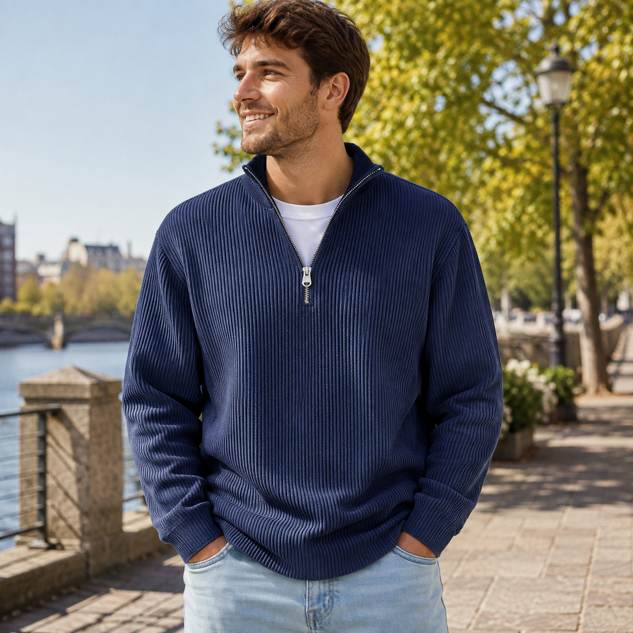 🔥 Men’s Ribbed Quarter-Zip Sweater | Soft Knit, Relaxed Fit & Everyday Style 🍂