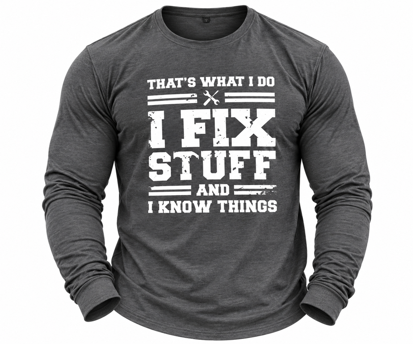🔥Men’s “I Fix Stuff and I Know Things” Long-Sleeve Graphic T-Shirt