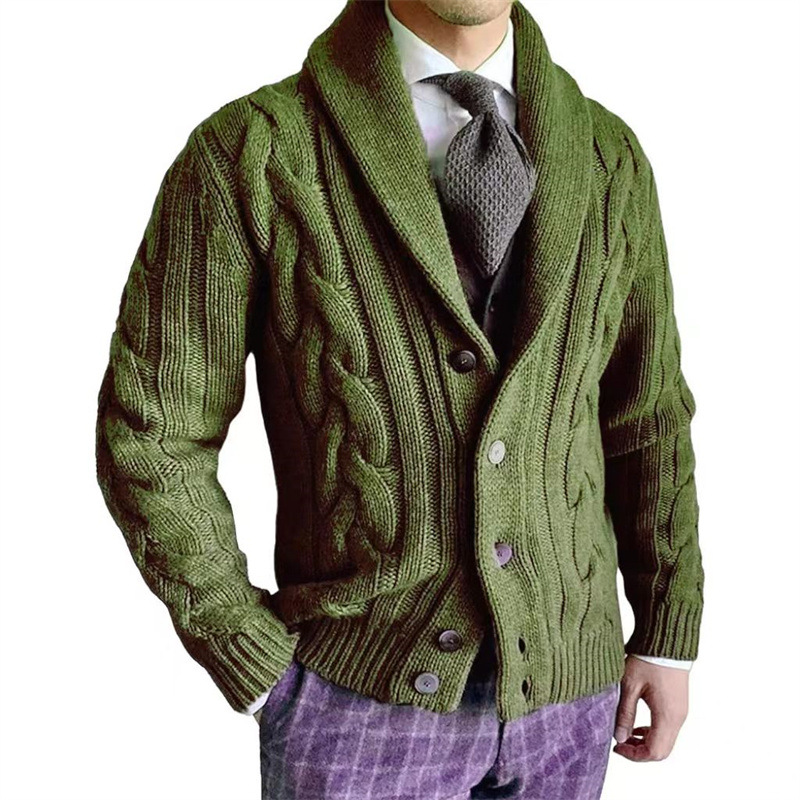 Men's Cable Knit Shawl Collar Cardigan - Classic Button Front Sweater Jacket