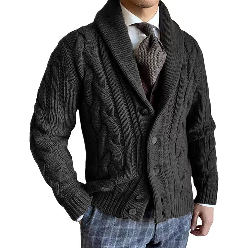 Men's Cable Knit Shawl Collar Cardigan - Classic Button Front Sweater Jacket